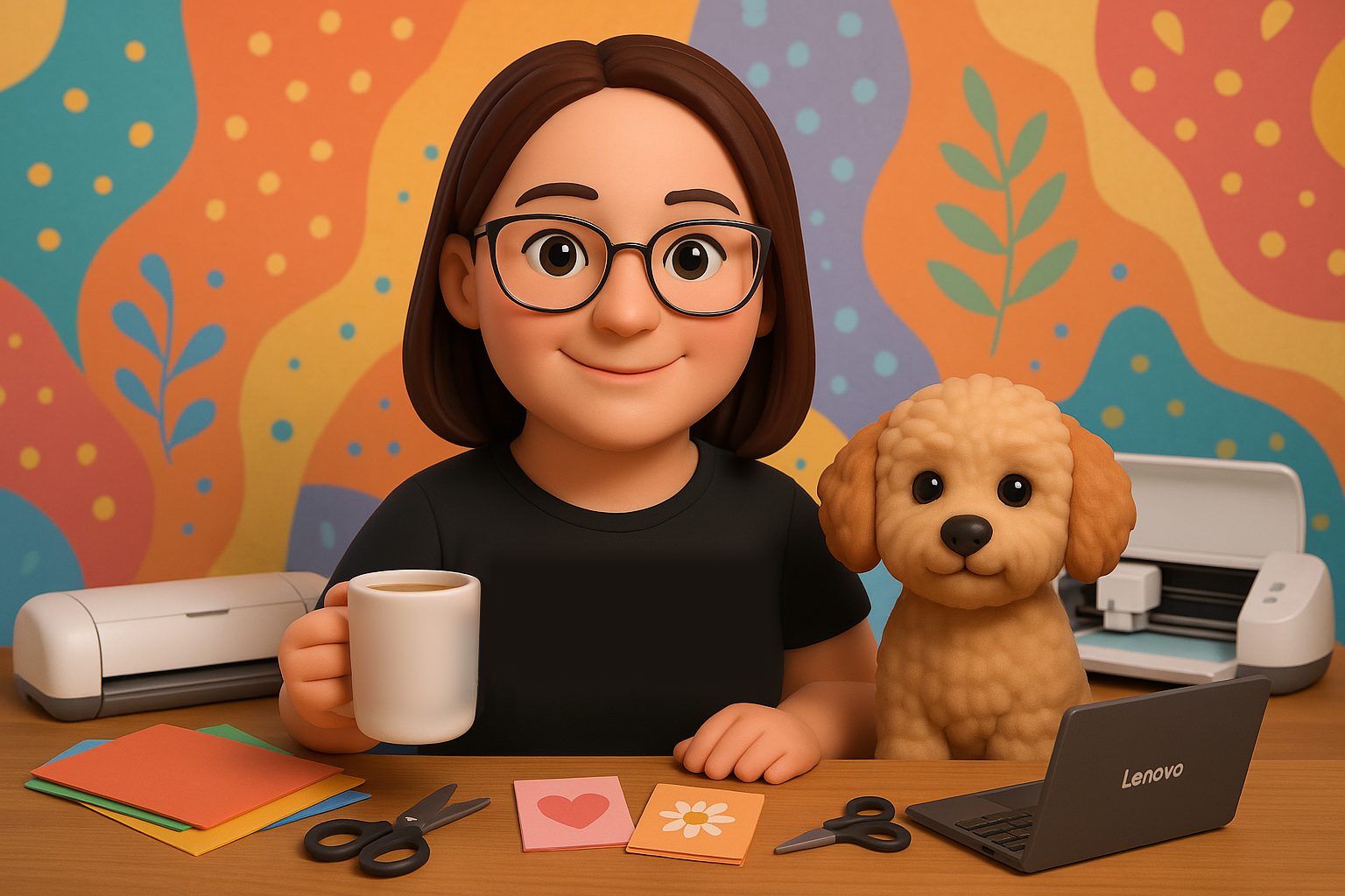 Kreatives Basteln mit Hund und Laptop